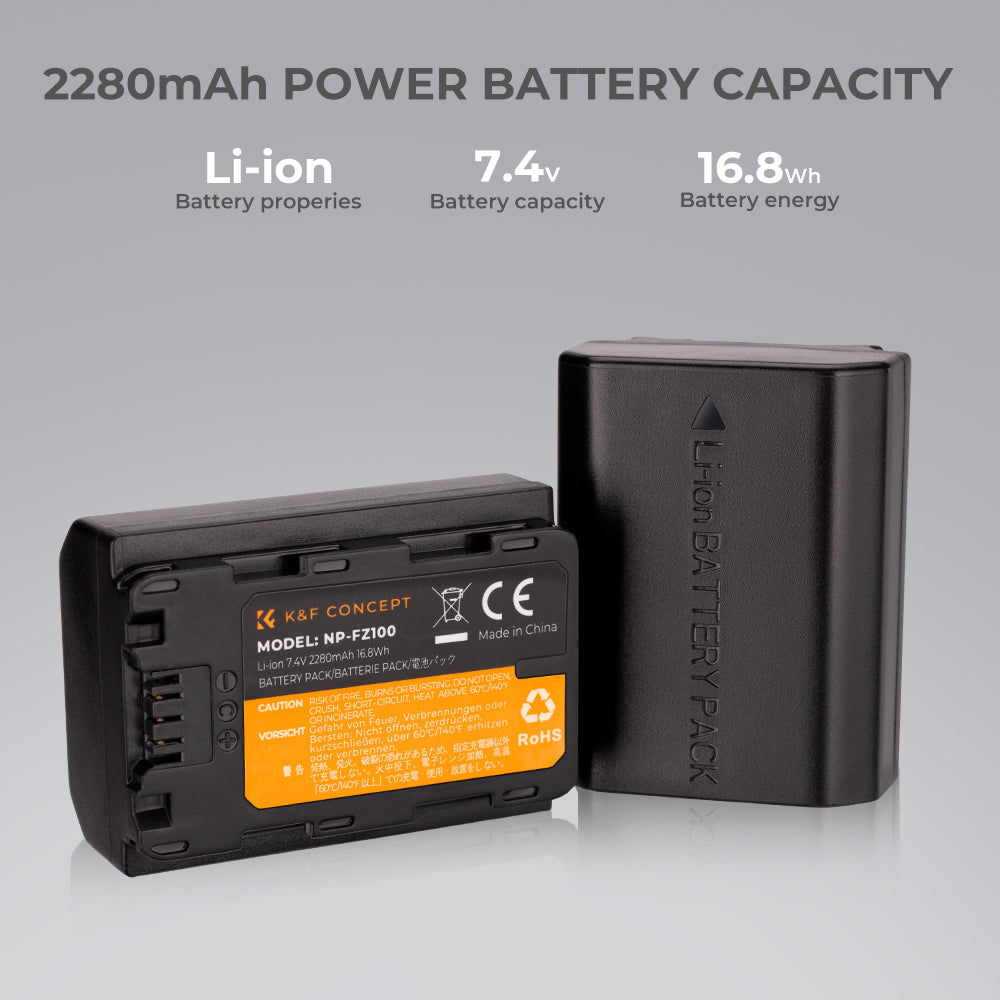 NP-FZ100 Battery Charger Set for Sony Alpha A7 III, A7R III (A7R3), A9, a6600, a7R IV, Alpha a9 II (2-Pack, Micro USB Port, 2280mAH) NP-FZ100 Battery Charger Set for Sony Alpha A7 III, A7R III (A7R3), A9, a6600, a7R IV, Alpha a9 II (2-Pack, Micro USB Port, 2280mAH)